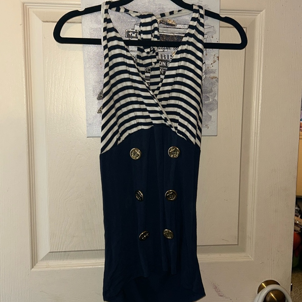 Venus Size 8 (M/L) Blue & White Naval Gold Anchor Detail in Front Halter Ties
